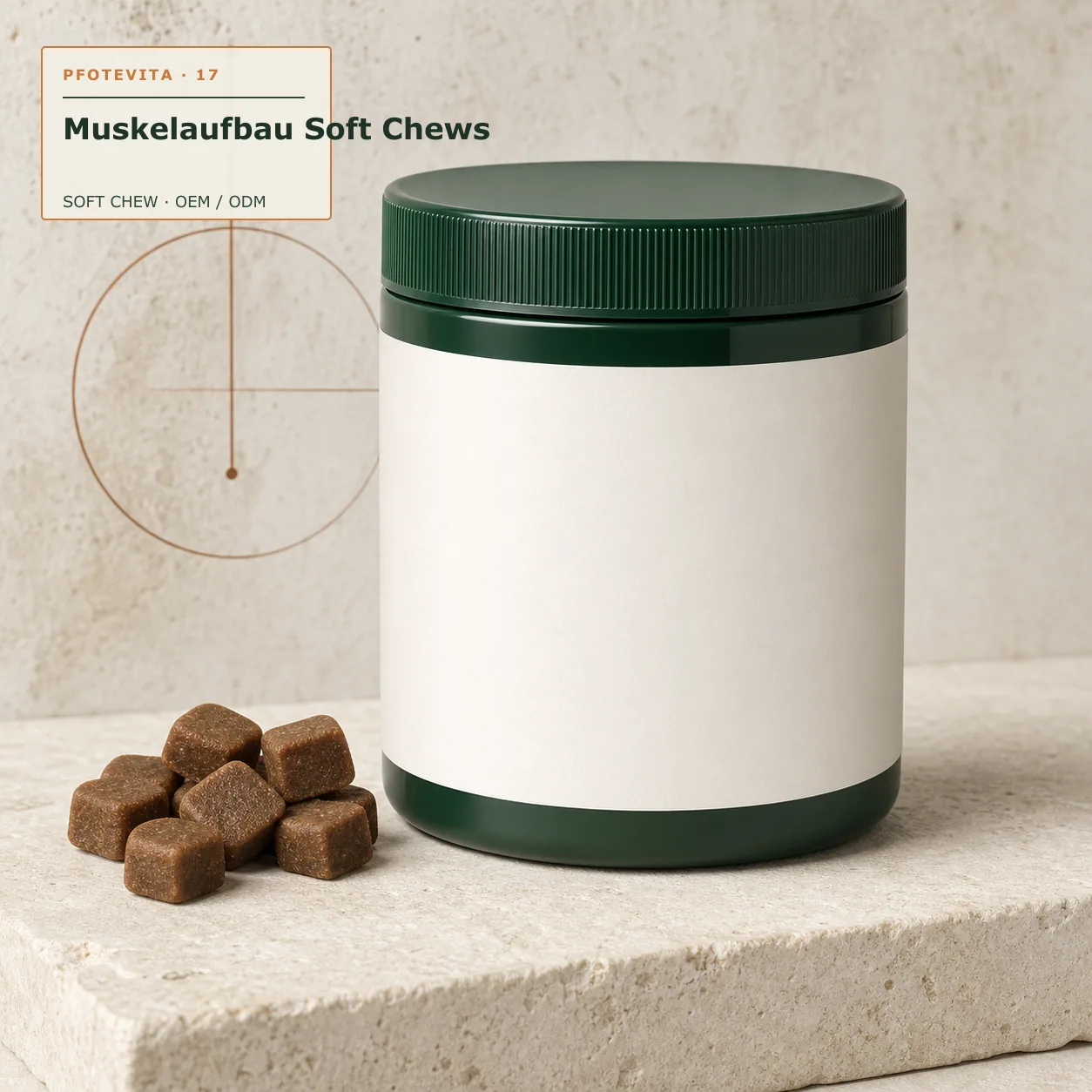 Muskelaufbau Soft Chews Verpackungskonzept im Pfotevita Design